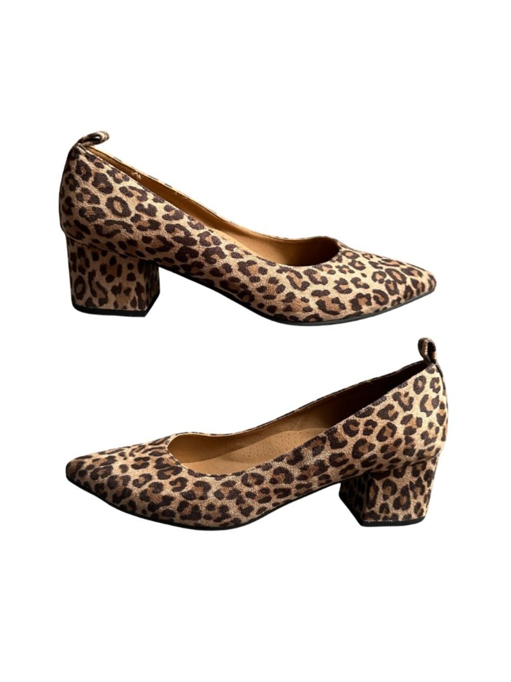Susina Leopard Print Faux Suede Pointed Toe Block Heels - Size 10
